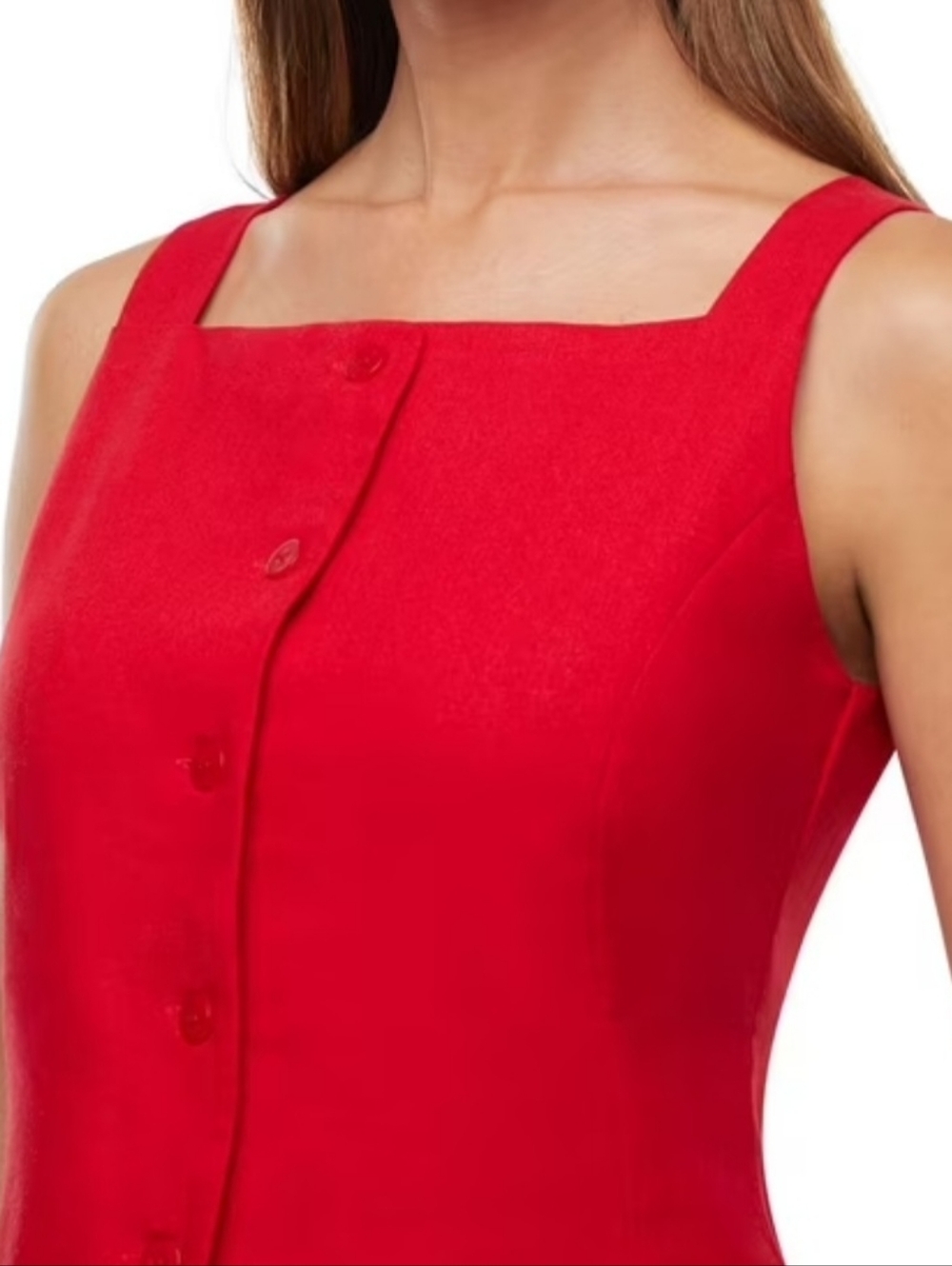 NWT Express Red Linen-Blend Sleeveless Top Button Fully Lined Tailored Size XS - Picture 2 of 9